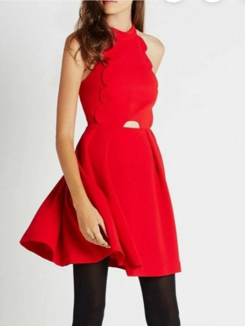 BCBGeneration Cardinal Red Scalloped Halter Cutout Mini Dress Size 4